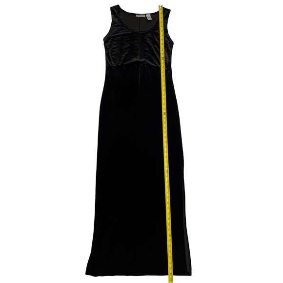 Black Velvet Long Cocktail Dress Slit Sleeveless Stretchy Vintage 90s Medium - Picture 7 of 11